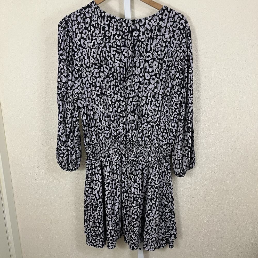 Rails Inez Blouson Dress Women’s Large Black Batik Cheetah Print Smocked Mini - Picture 4 of 8